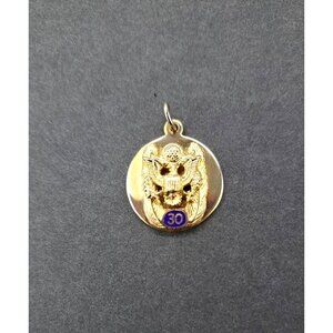 Vintage US Army Military 30 Year Service Award Pendant Charm Gold Tone Lordship